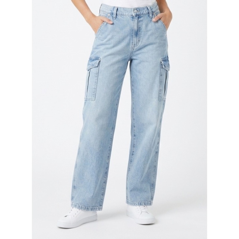GAP Cargo Jeans Womens 31/12R Blue Stretch Denim 90s Loose Mid Rise Light Wash